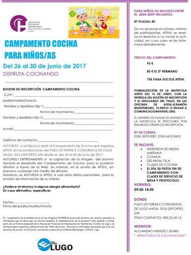Últimos días para inscribirse al campamento de cocina para niños organizado por la APEHL